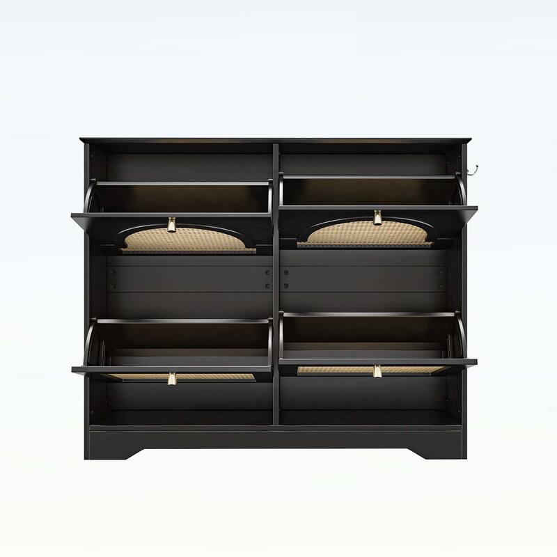 Exquisite and Elegant Tipping Bucket Shoe Cabinet with 4 Flip Drawers,Doors and 2 Hooks