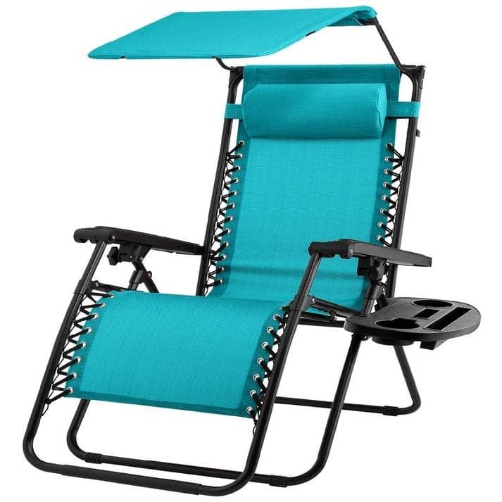 Steel Zero Gravity Outdoor Folding Reclining Patio Lounge Chair - 34 L x 27 W x 49 H (inches) - Teal Blue