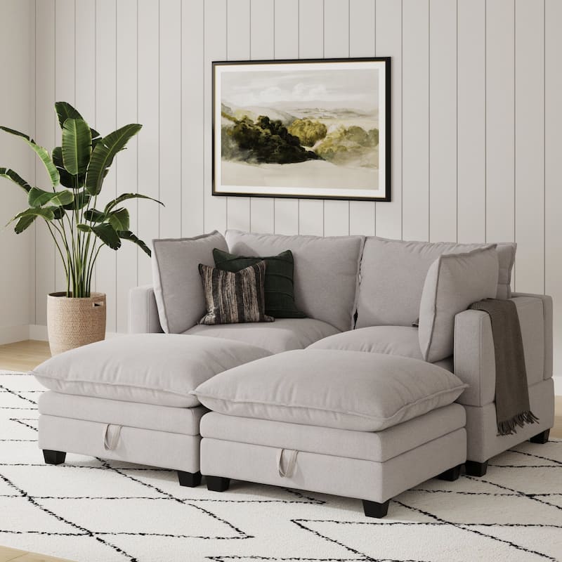 Chelsea Modern Pit Sectional Sofa, Cloud Fabric Modular Sofa with Plush Seat - 4-Seat - Armless - Textured Gray