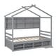 preview thumbnail 34 of 33, Elegant Twin House Bed Kids Bed with Roof Frame,Bedside Storage Shelves,Ladder and Guardrail