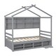 preview thumbnail 11 of 33, Wooden House-shaped Twin House Bed with Bedside Built-in Storage Shelves,Under Bed Storage for Home