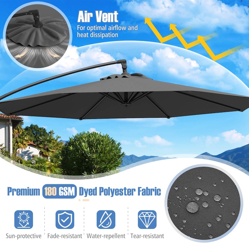 Costway 10 FT Offset Hanging Umbrella with Base Patio Cantilever