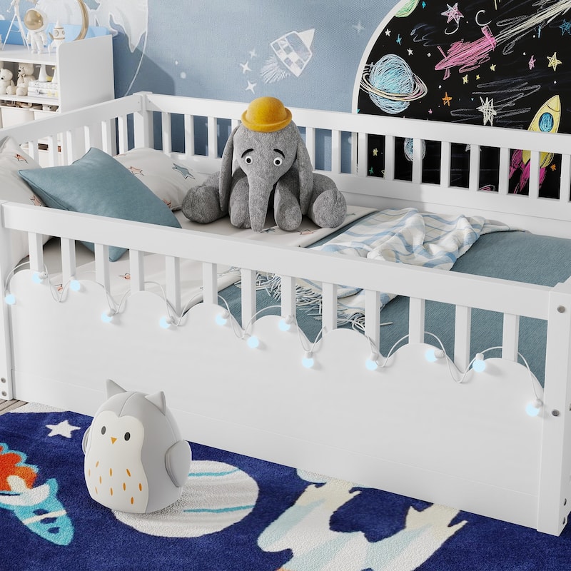 Full Montessori Floor Bed Frame with High Rails