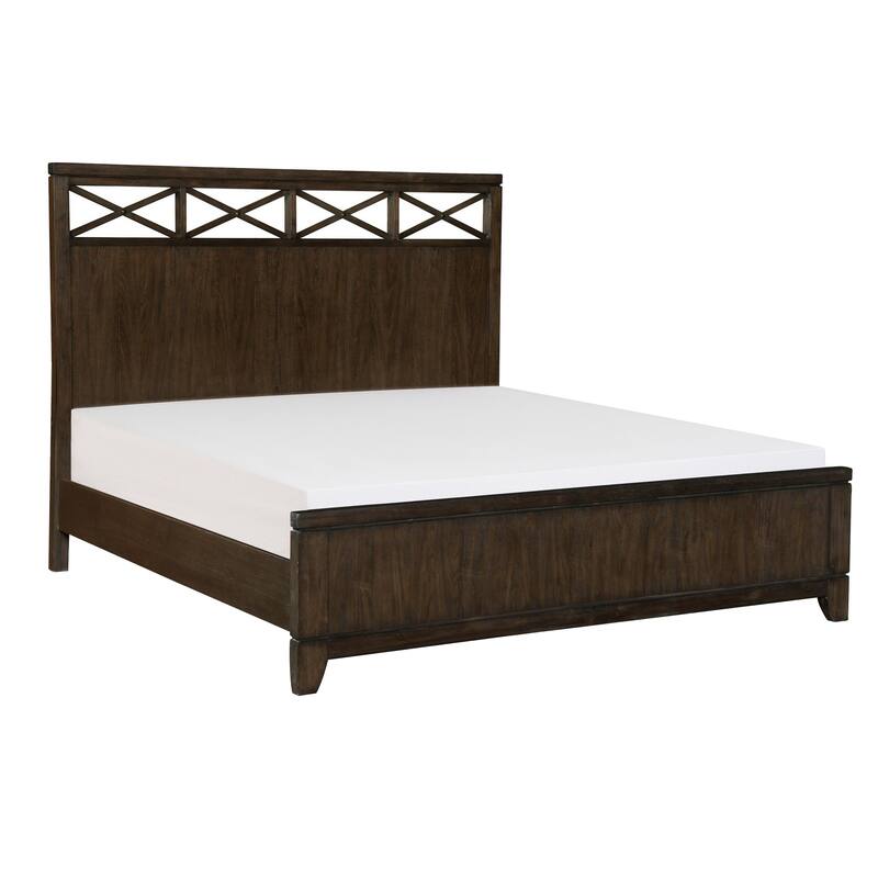 Gia Four Pc Queen Bedroom Set, X Accents on Headboard, Dark Brown Wood, Modern Style