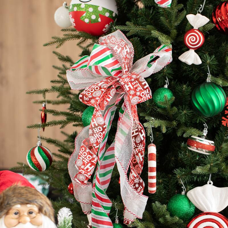 Glitzhome 4-Piece 24"H Pinecone Picks or Candy Ribbon Bow Christmas Tree Toppers