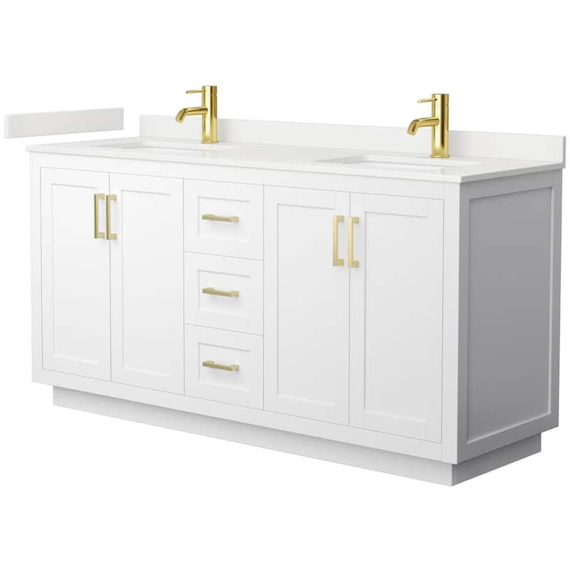 Wyndham Collection WCF292966D-QTZ-UNSMXX Miranda 66" Free Standing - White / White Quartz Top / Brushed Gold Hardware