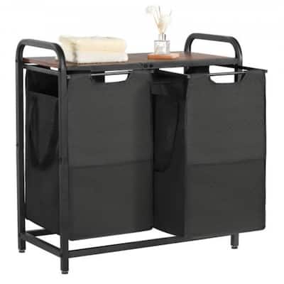 Black 24-Gallon Laundry Sorter with 2 Compartments and Metal Frame Removable Bags - 26.30 x 12.99 x 27.95 in