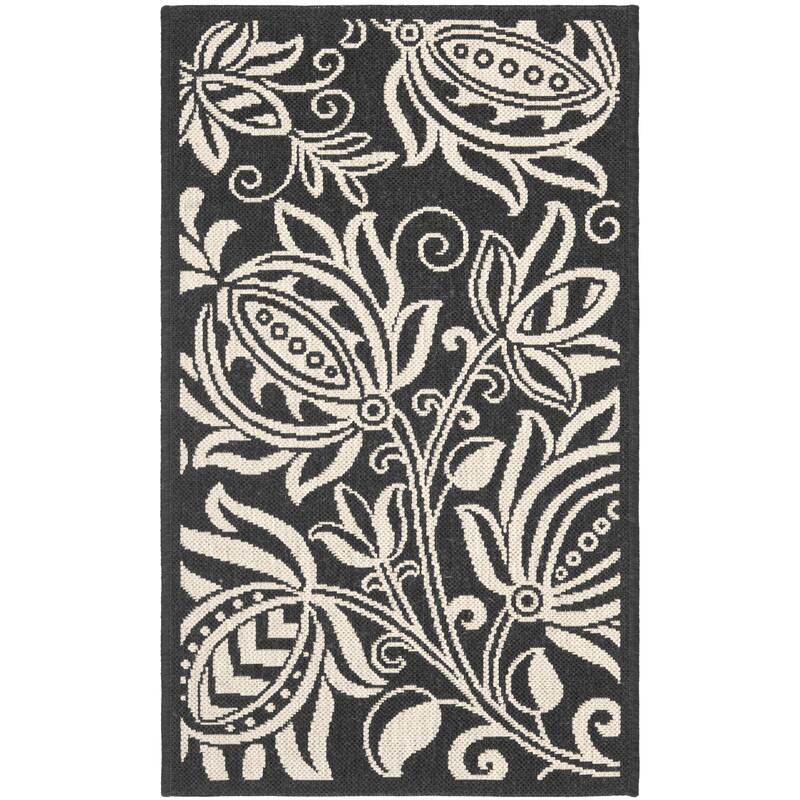 SAFAVIEH Courtyard Leatrice Indoor/ Outdoor Patio Backyard Rug - 2'7" x 5' - Black/Sand