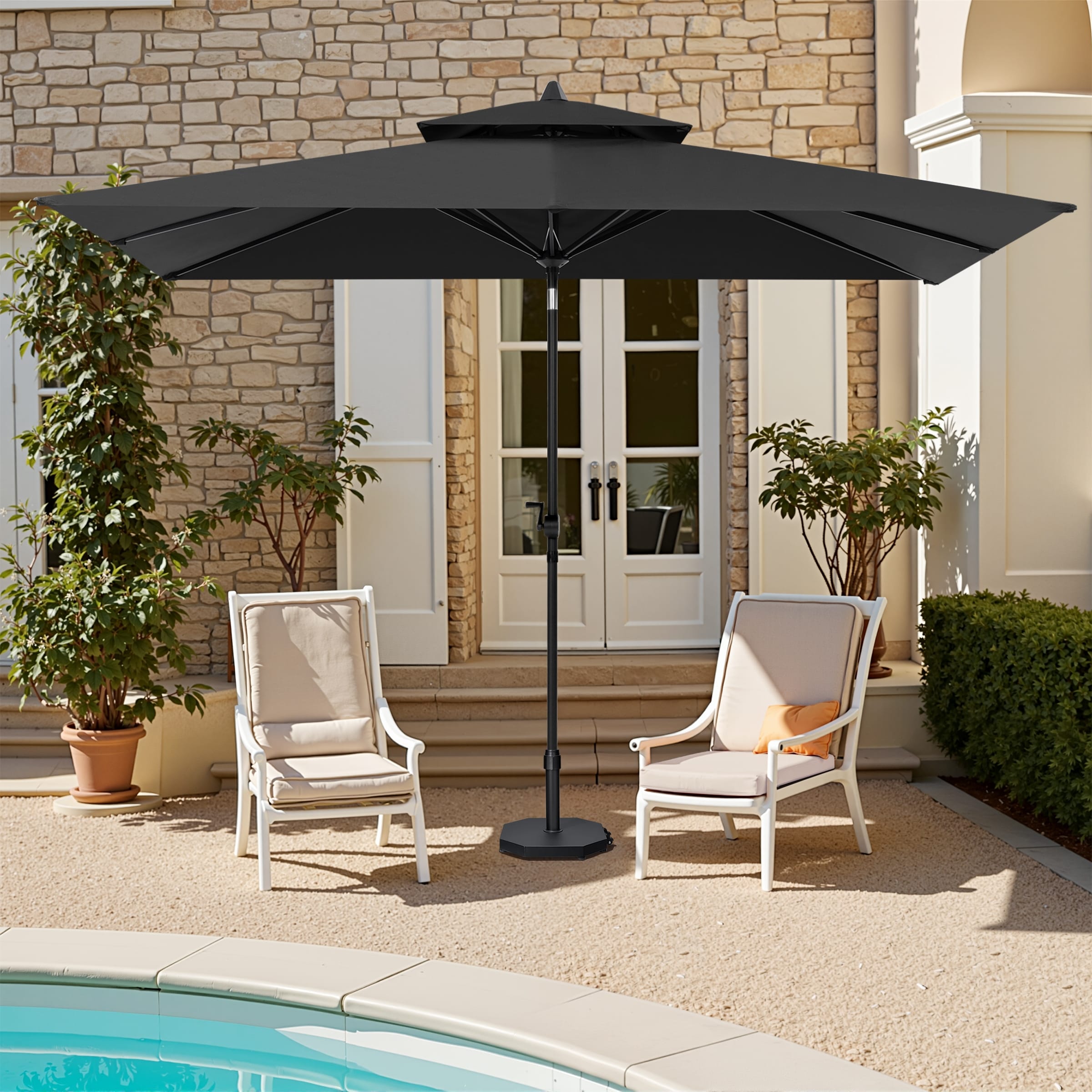 10 x 6.5 FT Double Top Patio Market Umbrella with Weighted Base with Wheels
