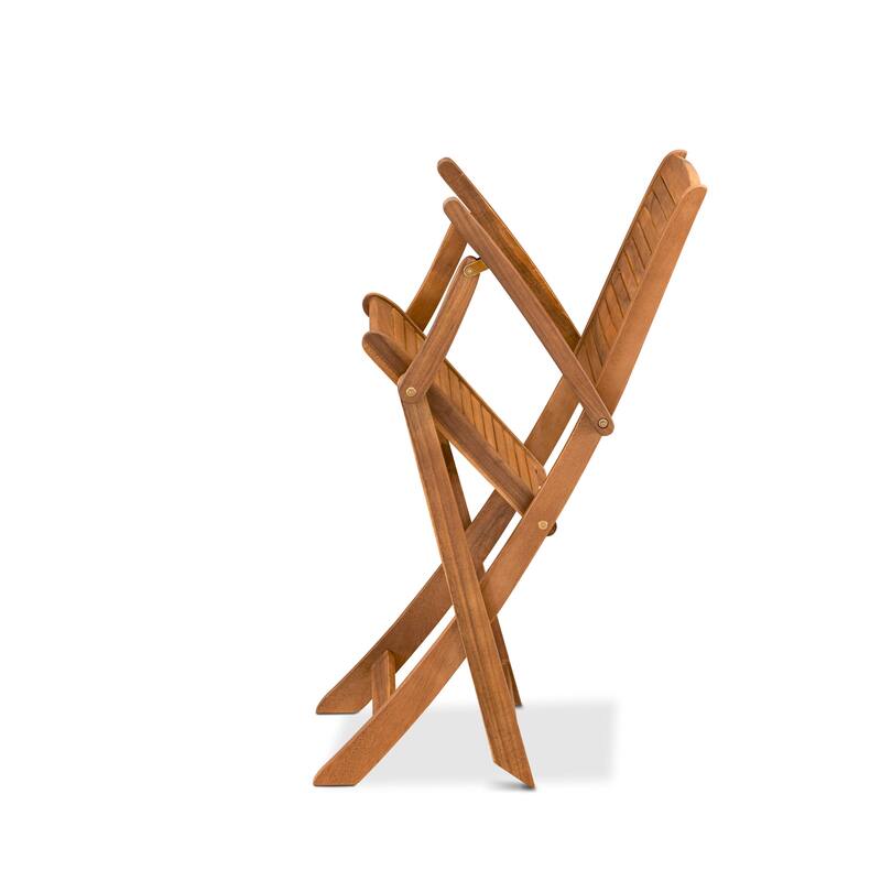 East West Furniture Patio Bistro Dining Set- a Outdoor Acacia Wood Table and Folding Arm Chairs, Natural Oil(Pieces Option)