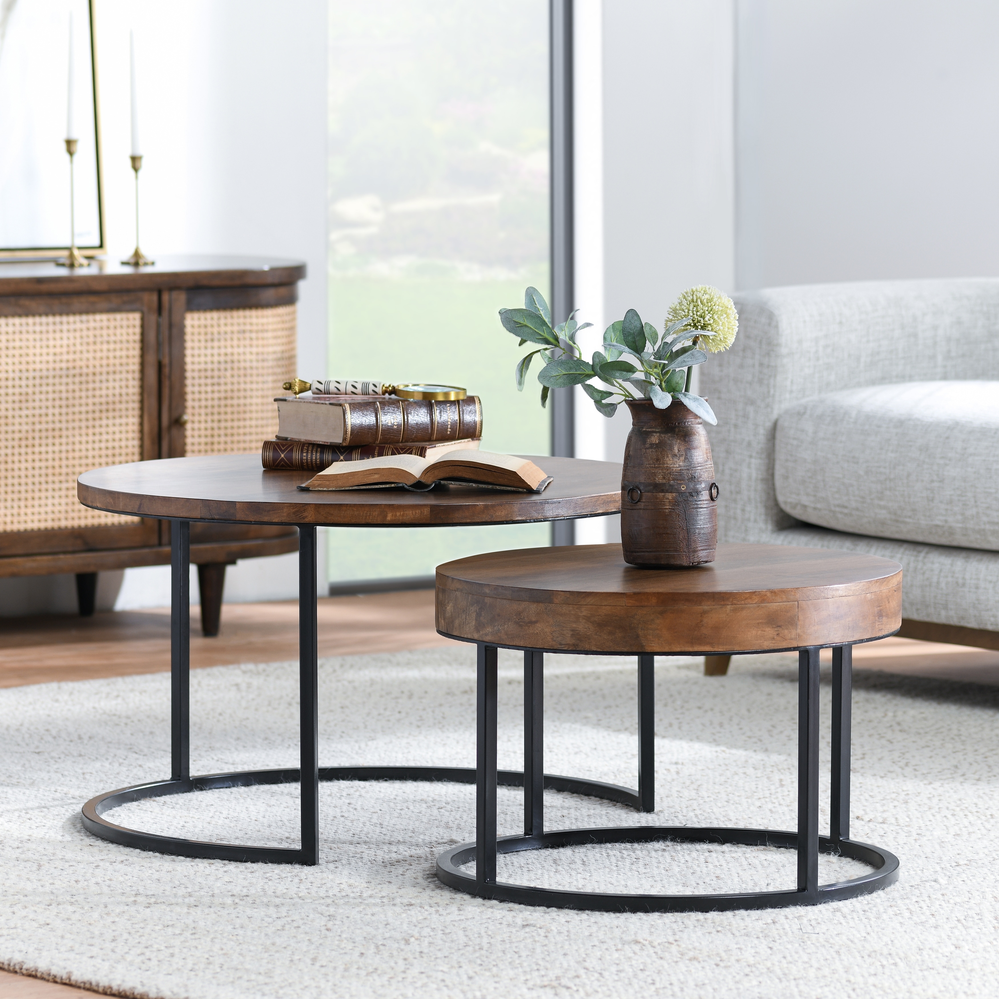 Classic Home Emma Set of 2 Nesting Tables in Natural Brown Reclaimed Wood