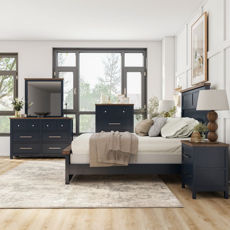 Furniture of America Althea Modern Farmhouse 6-Piece Wood Kids Panel Bedroom Set - Blue - Twin