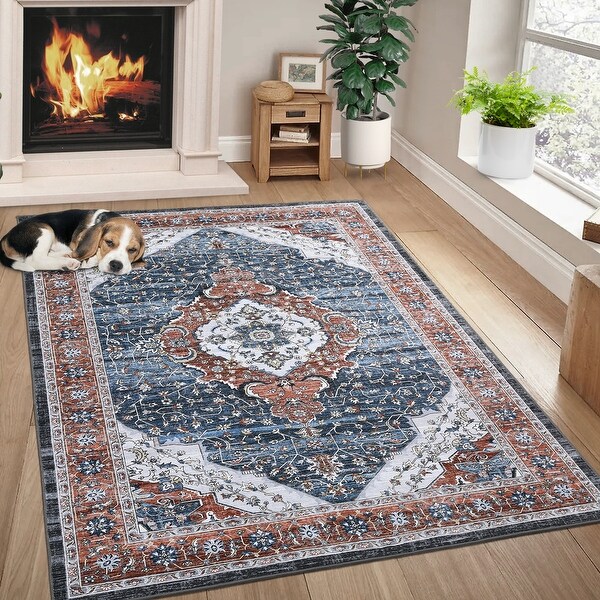 Washable Area Rug Vintage Rug Floral Bohemian Throw Rugs Stain
