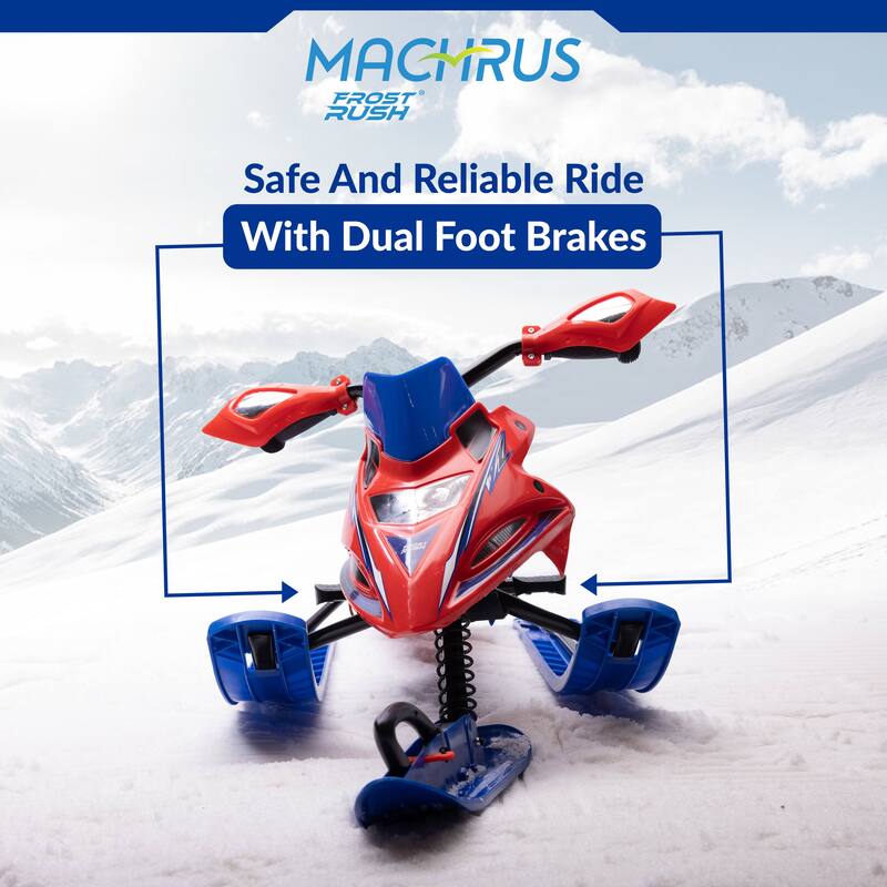 Machrus Frost Rush Snow Bike Winter Sled for Kids with Handlebar Grips, Retractable Pull Cord & Dual Foot Brakes