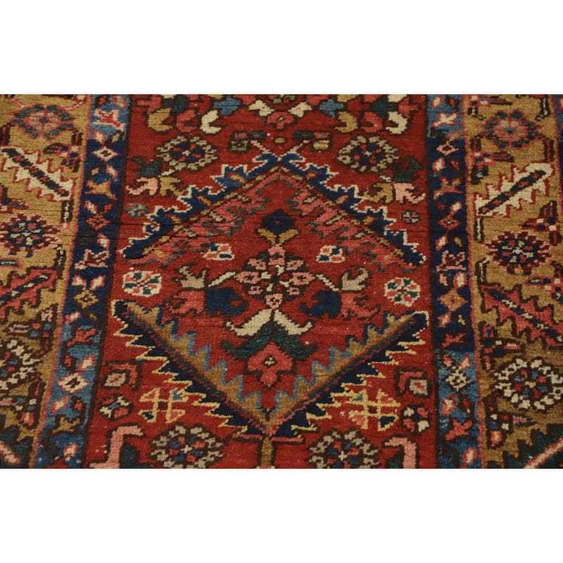 Hand Knotted Oriental 100% Wool Carpet Traditional Geometric Oranges & Rust Heriz (serapi) Runner Rug - 10' 5'' X 2' 11''
