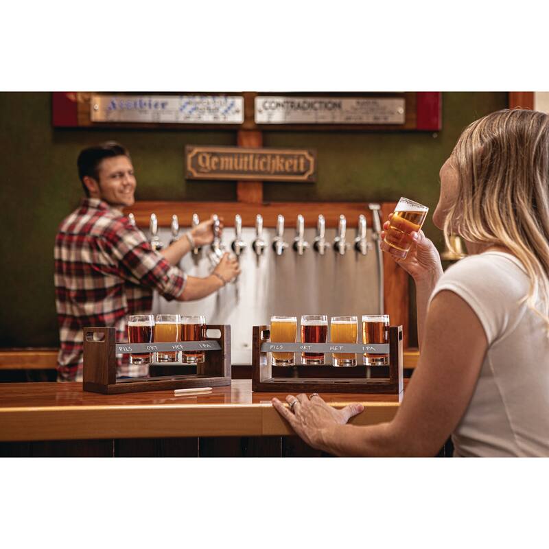 Craft Beer Flight Beverage Sampler, (Acacia Wood)