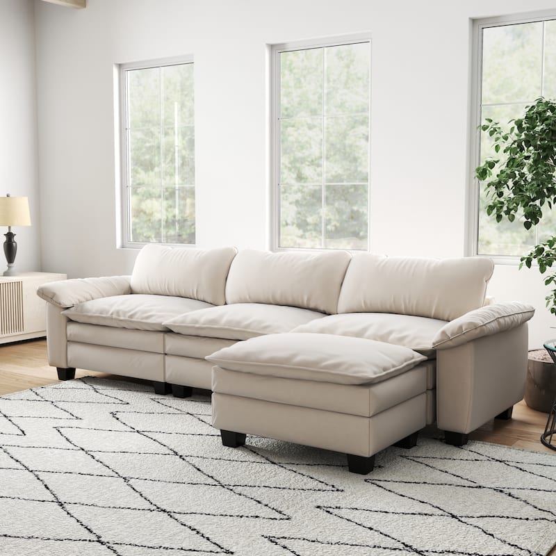 Luxury Velvet Upholstered Sectional Sofa Couch with Ottoman
