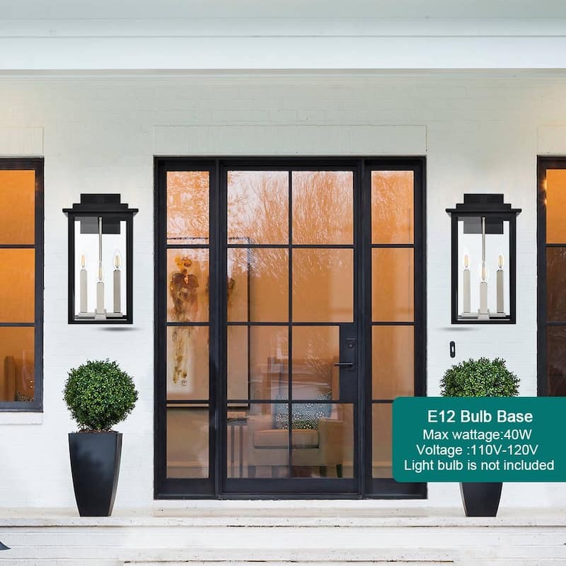 Outdoor Wall Sconce, Exterior Porch Light Wall Mount Lantern, Black and Brushed Nickel Finish with Clear Glass for House