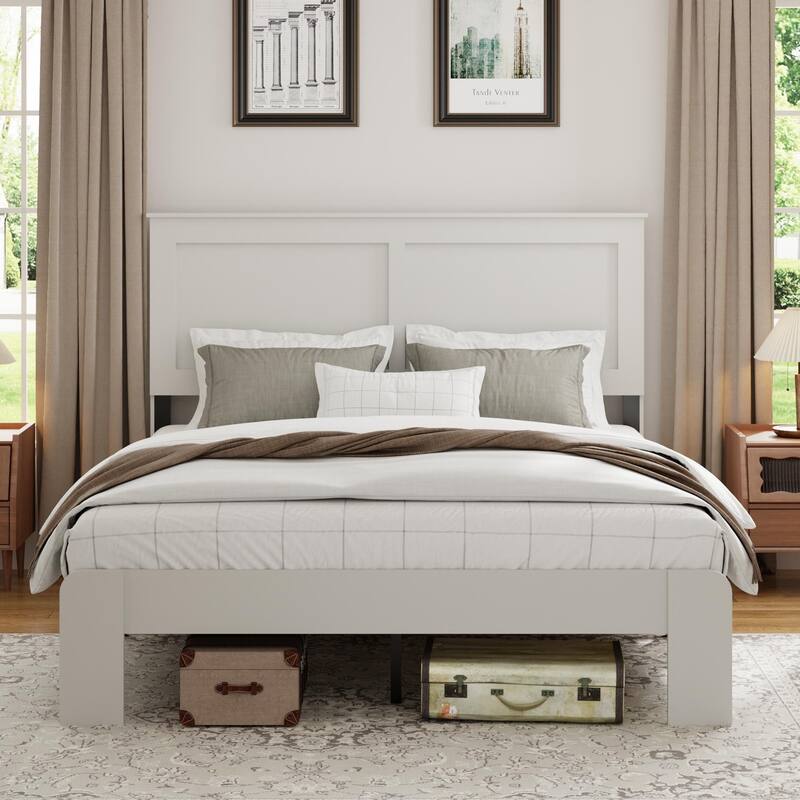 Wooden Platform Bed Frame with Large Under Bed Storage