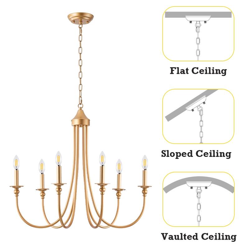 6-Light Farmhouse Antique Candlestick Dining Room Chandelier Fixture