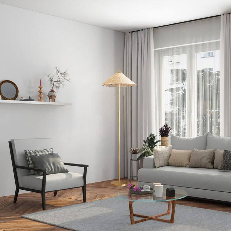 65.4" Modern 2-Light Cone Shade Floor Lamp with Pull Chains