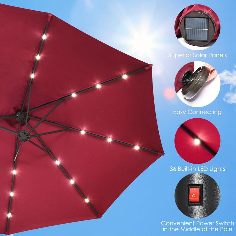 Costway 15Ft Patio Double-Sided Solar LED Market Umbrella Crank Base