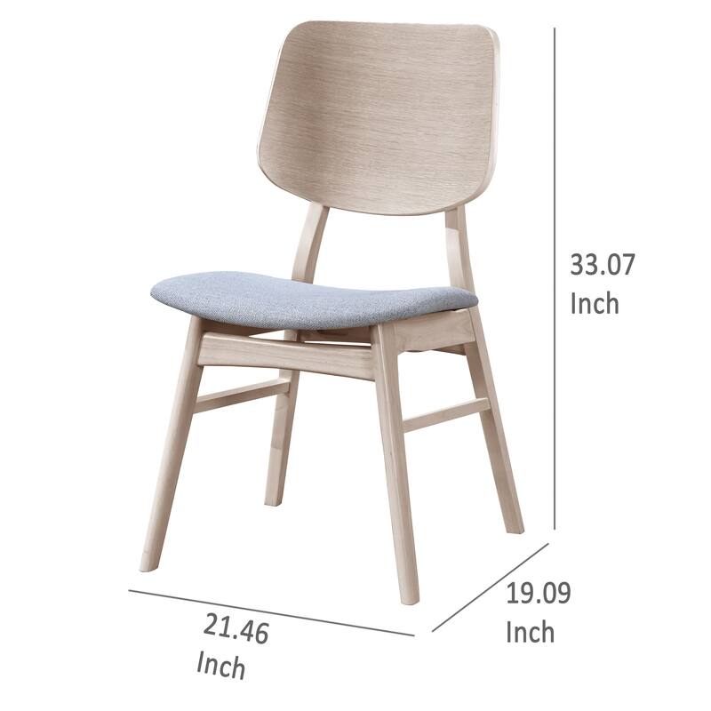 Scar Dining Chair Set of 2, Gray Polyester Seat, White Rubberwood
