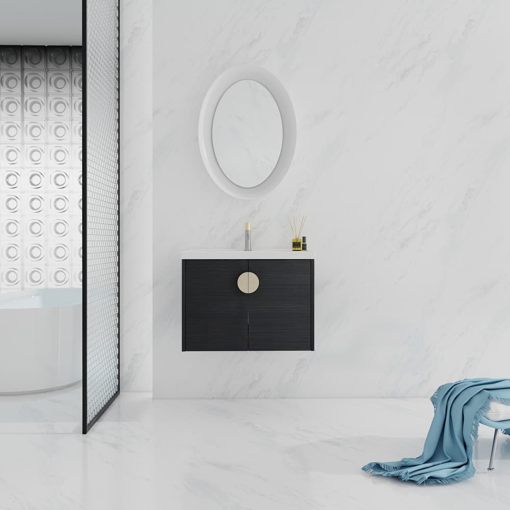 GDFStudio - Emerson Stylish Wall-Mounted Bathroom Vanity with Soft-Close Doors and Ceramic Sink