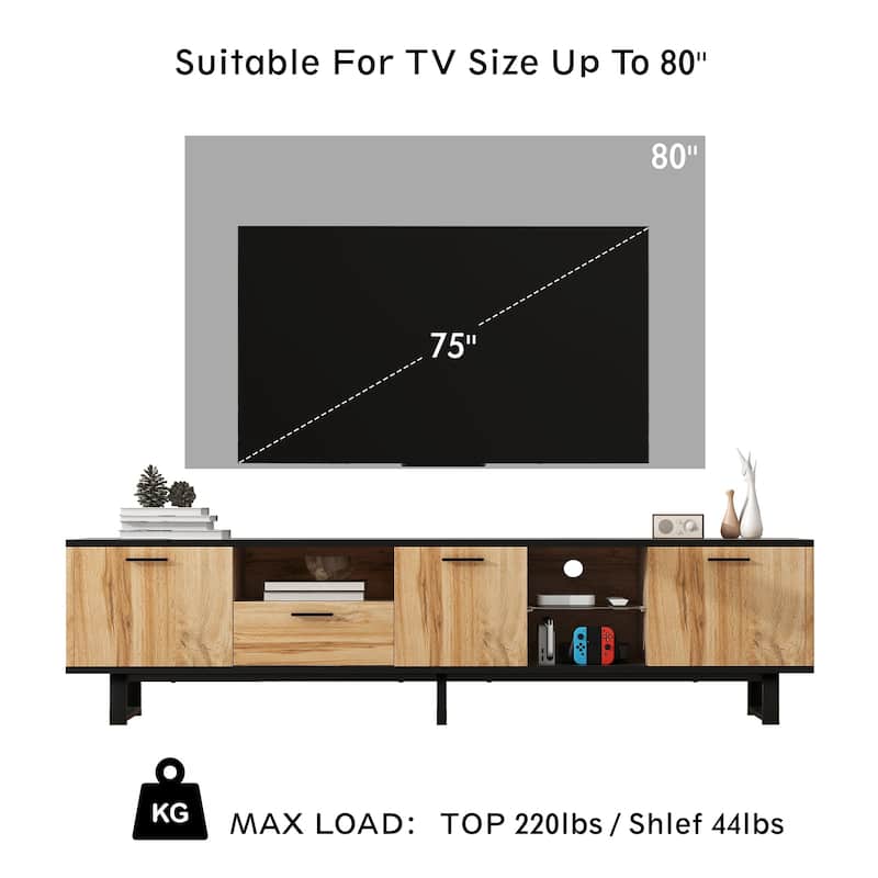 Modern TV Stand with 5 Storage Cabinets Storage and Upper and Lower Shelf for Living Room and Home Theater