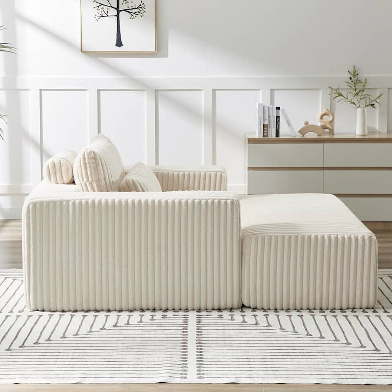 Roomfitters 62.5" Modern Corduroy Lounge Chair with Removable Ottoman, Stylish Sleeper Sofa with Pillows, for Living Room