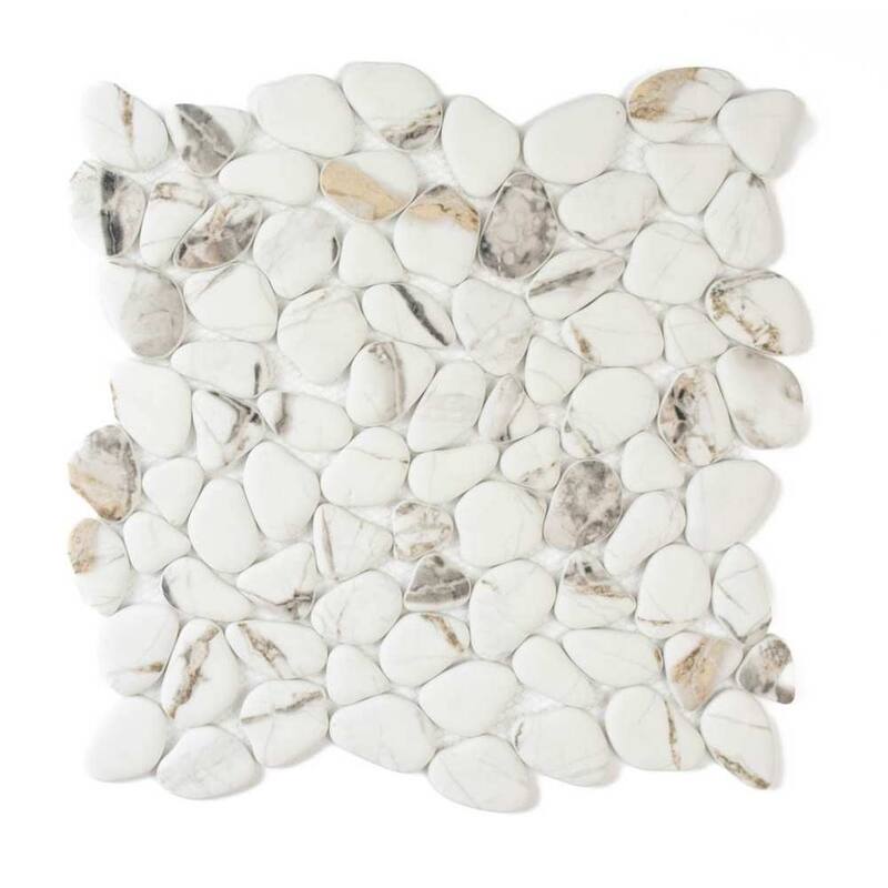Huron Rock 12x12 Matte Glass Pebble Mosaic Tile - Floor, Wall, Backsplash