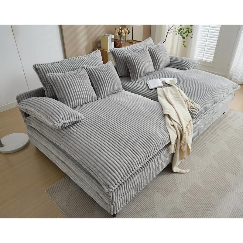 Harmonia 109" W Oversized Corduroy Sofa Bed, Deep Seat Double Lounge Chaise with 4 Pillows
