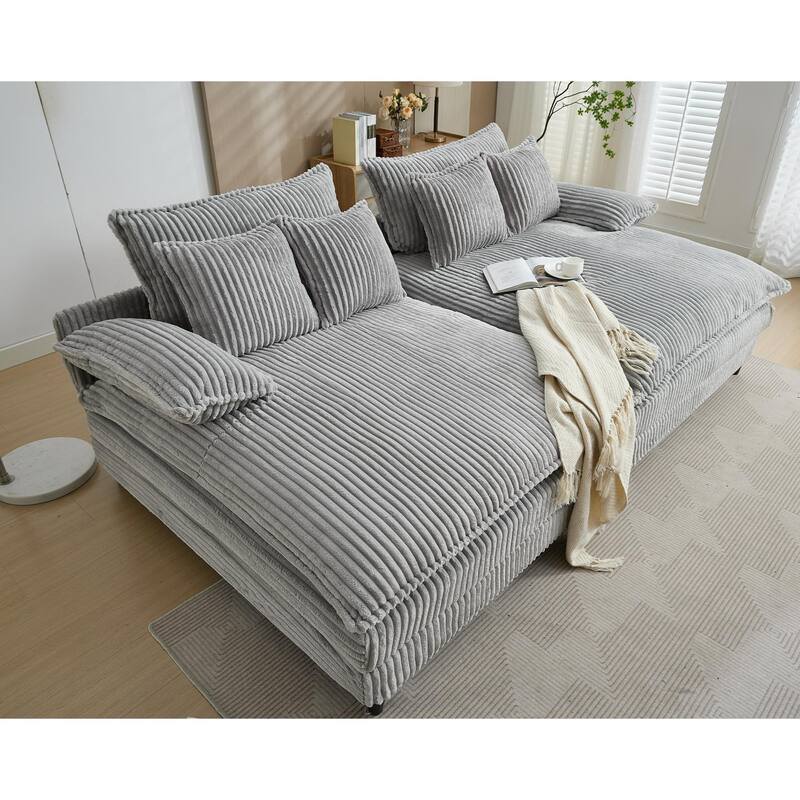 Oversized Corduroy Chaise Lounge Chair, Adjustable 4-Gear Reclining Sleeper Sofa Bed, Living Room Deep Seat Leisure Sofa Chair