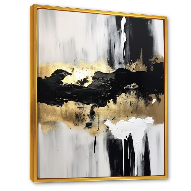 Designart "Minimal Joy In Black And Gold IX" Abstract Painting Framed Canvas Wall Art