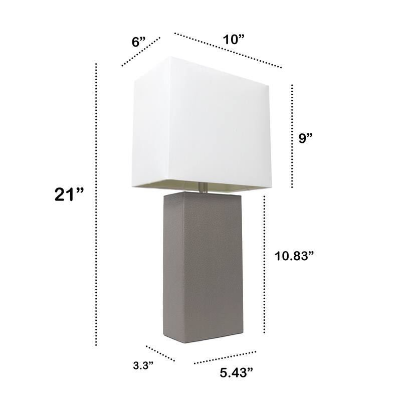 Elegant Designs 21" Modern Leather Wrapped Table Lamp, With LED Bulb