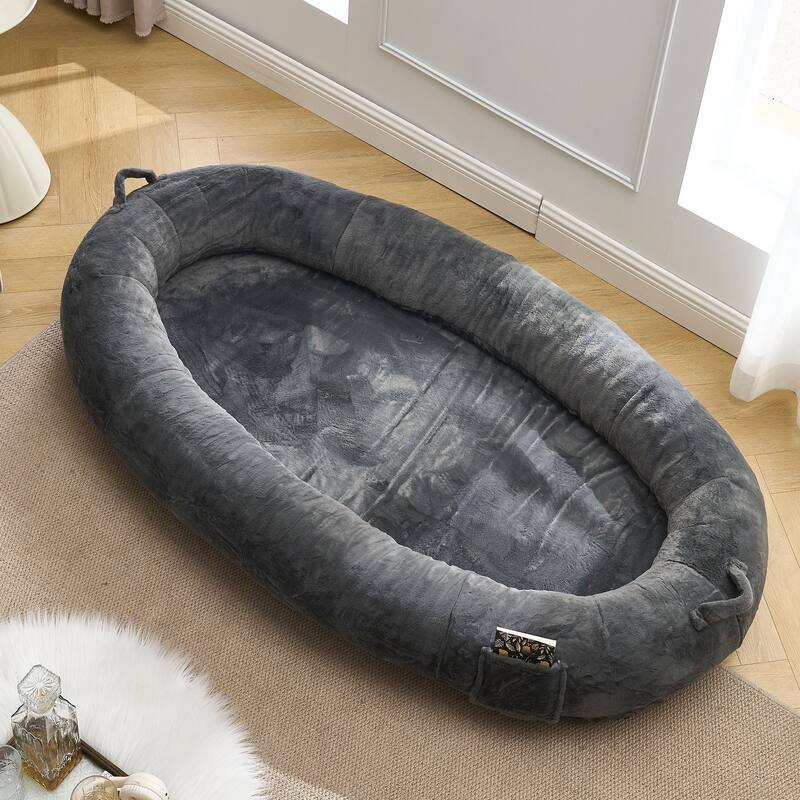 Human Dog Bed for Adult, Giant Extra Large Memory Foam Human Size Pet Bed for People, Fluffy Plush Dog Bed for Human
