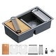 preview thumbnail 1 of 14, Karran QUWS-880 Undermount 32-1/2 in. Double Equal 50/50 Bowl Workstation Kitchen Sink Grey
