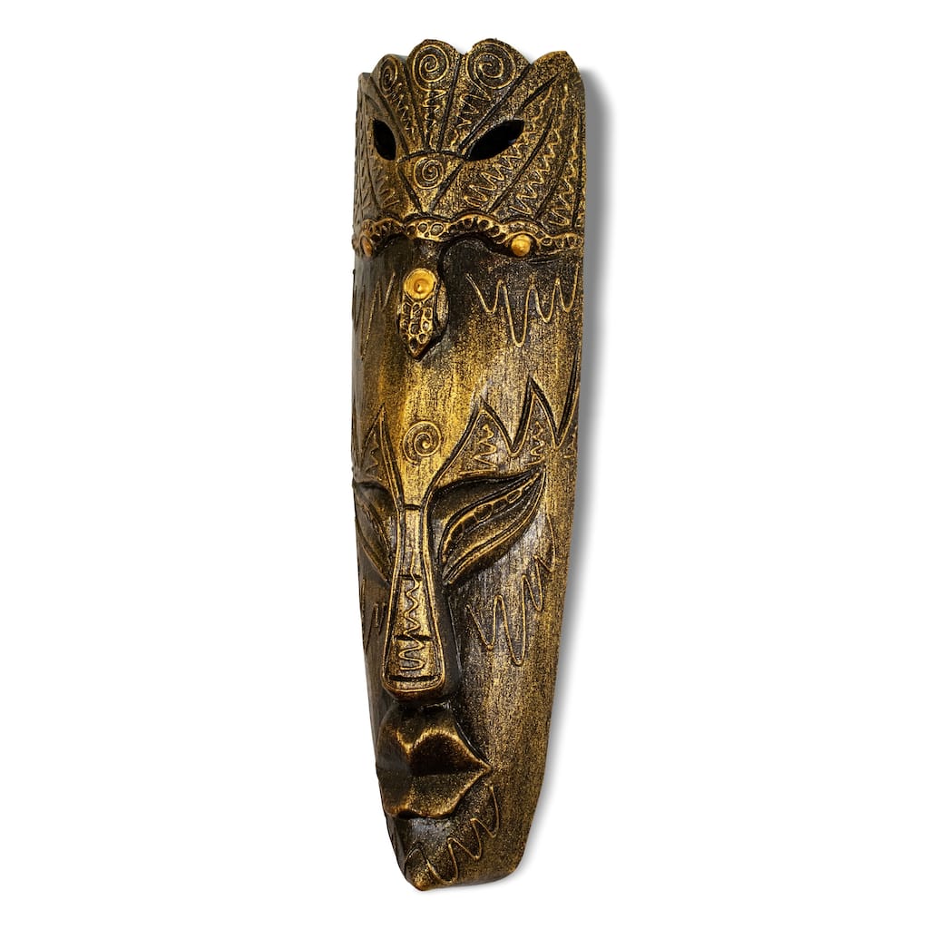 Wooden Hand Carved Gold Peacock Mask Wall Plaque Hanging Home Decor Accent Art Unique Sculpture Decoration Handmade Handcraft