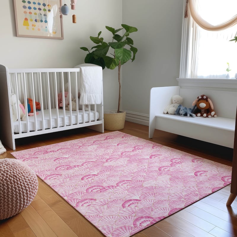 Premium Washable Super Soft Coastal Seashell Mayfield Rug - Pink - 10' x 14' - Rectangle