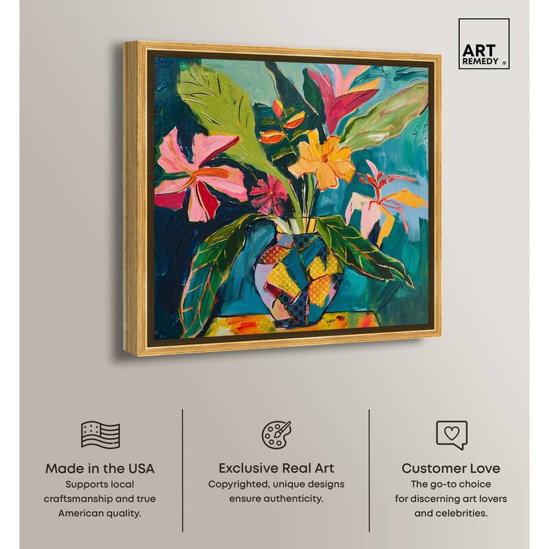 Art Remedy Vase Of Tropical Flowers Ii Framed Flowers In Vase Paintings