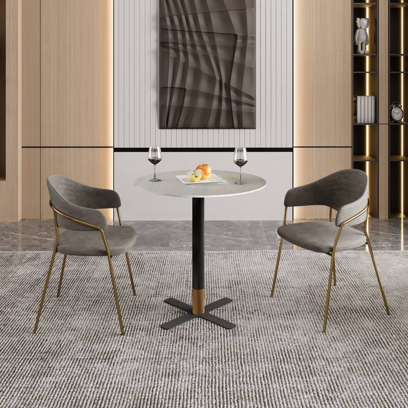 Vail Round Dining Table with 36 in. MDF Tabletop in Black Stainless Steel Cross Legs with Gold Accent Base Kitchen Table