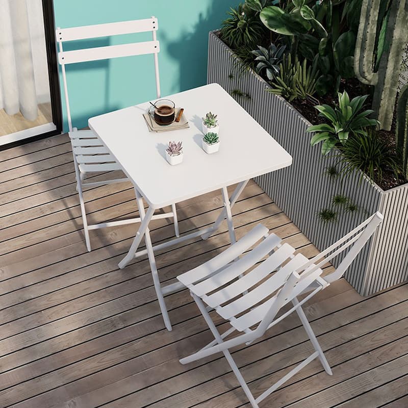 3 Piece Outdoor Patio Bistro Set of Foldable Square Table and Chairs, Red