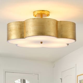 19.7" Distressed Gold 3-Light Flower Semi-Flush Mount Ceiling Light - 19.7" W x 9.3" H