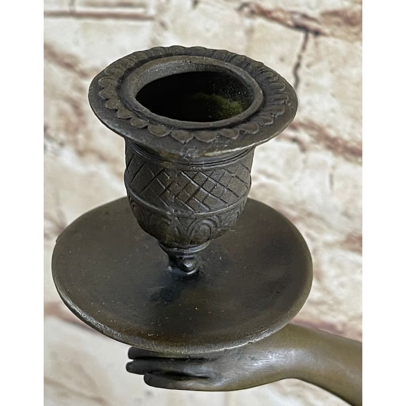 Figurative Greek Roman Woman Candle Holder Candelabra Bronze Sculpture Statue Art