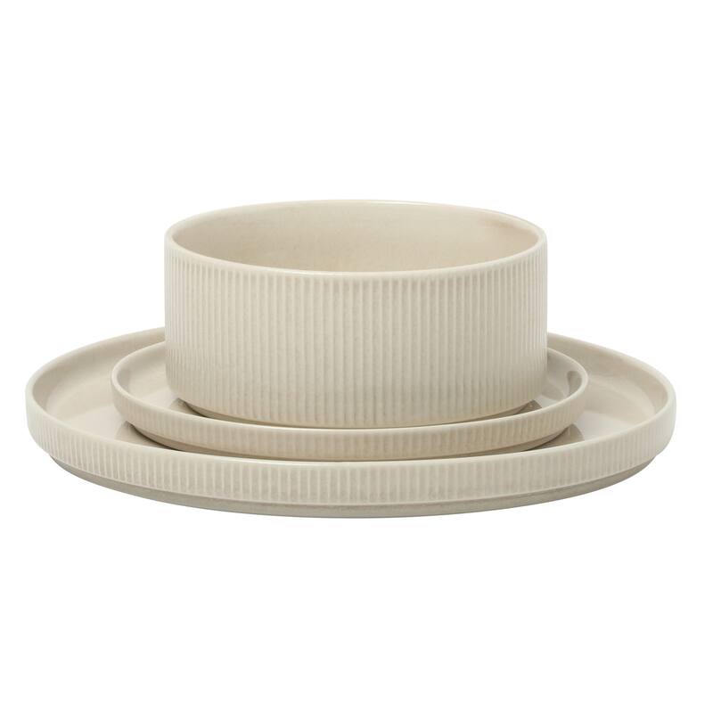 Gibson Elite Solana Coast 12 Piece Stoneware Reactive Glaze (Service for 4) Plates and Bowls Modern Shape Dinnerware Set