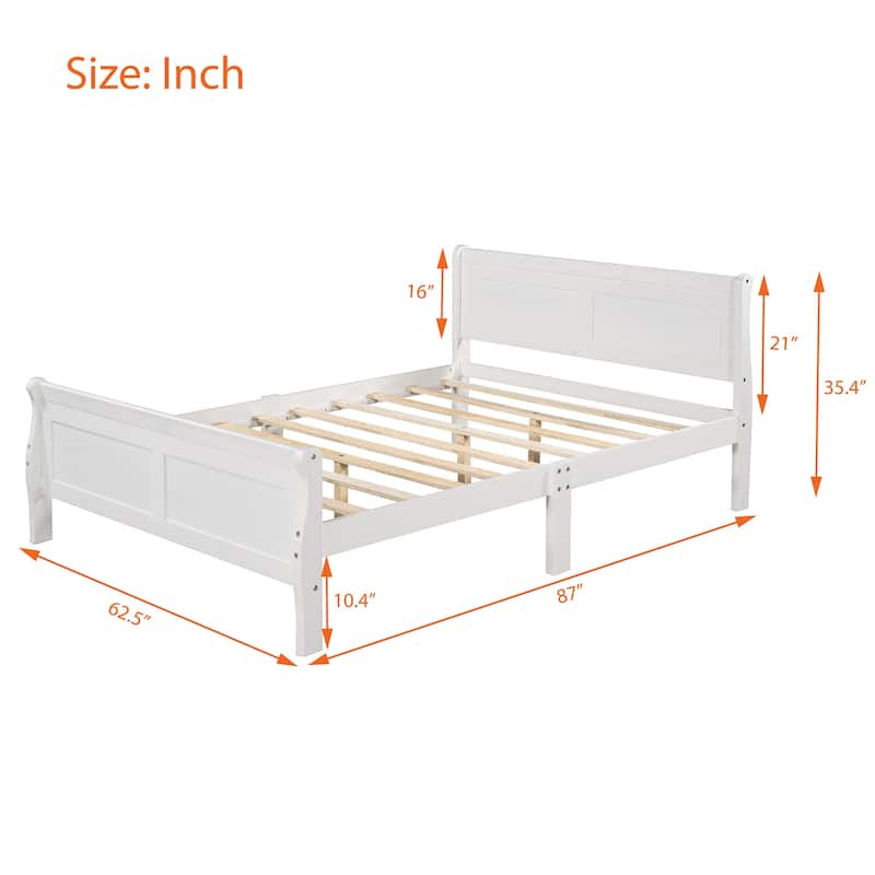 Queen Size Wood Platform bed with Headboard and Wooden Slat Support (White)
