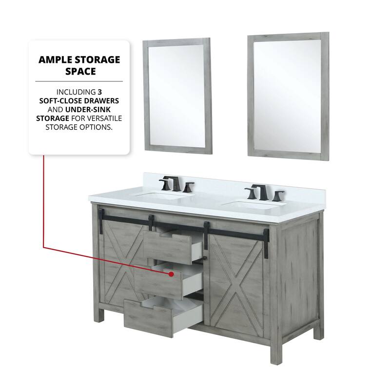 Marsyas Bath Vanity, White Quartz Countertop and Mirrors