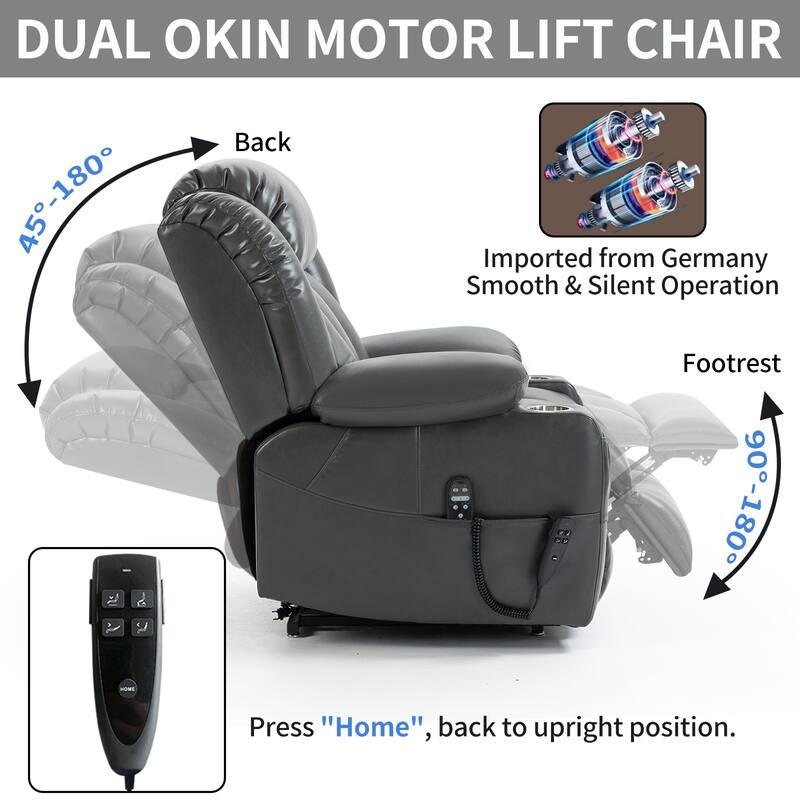 Dual Motor Infinite Position Power Lift Recliner Chair Heavy Duty Motion Mechanism with Massage and Lumbar Heating, Cup Holders