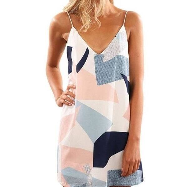 Shop Women Mini Dress V Neck Halter Printed Casual Short Strap