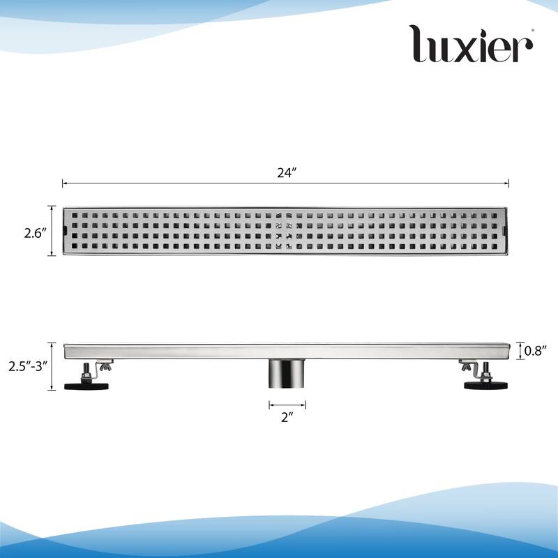 24 in. Stainless Steel Linear Shower Drain with Square Pattern Drain Cover